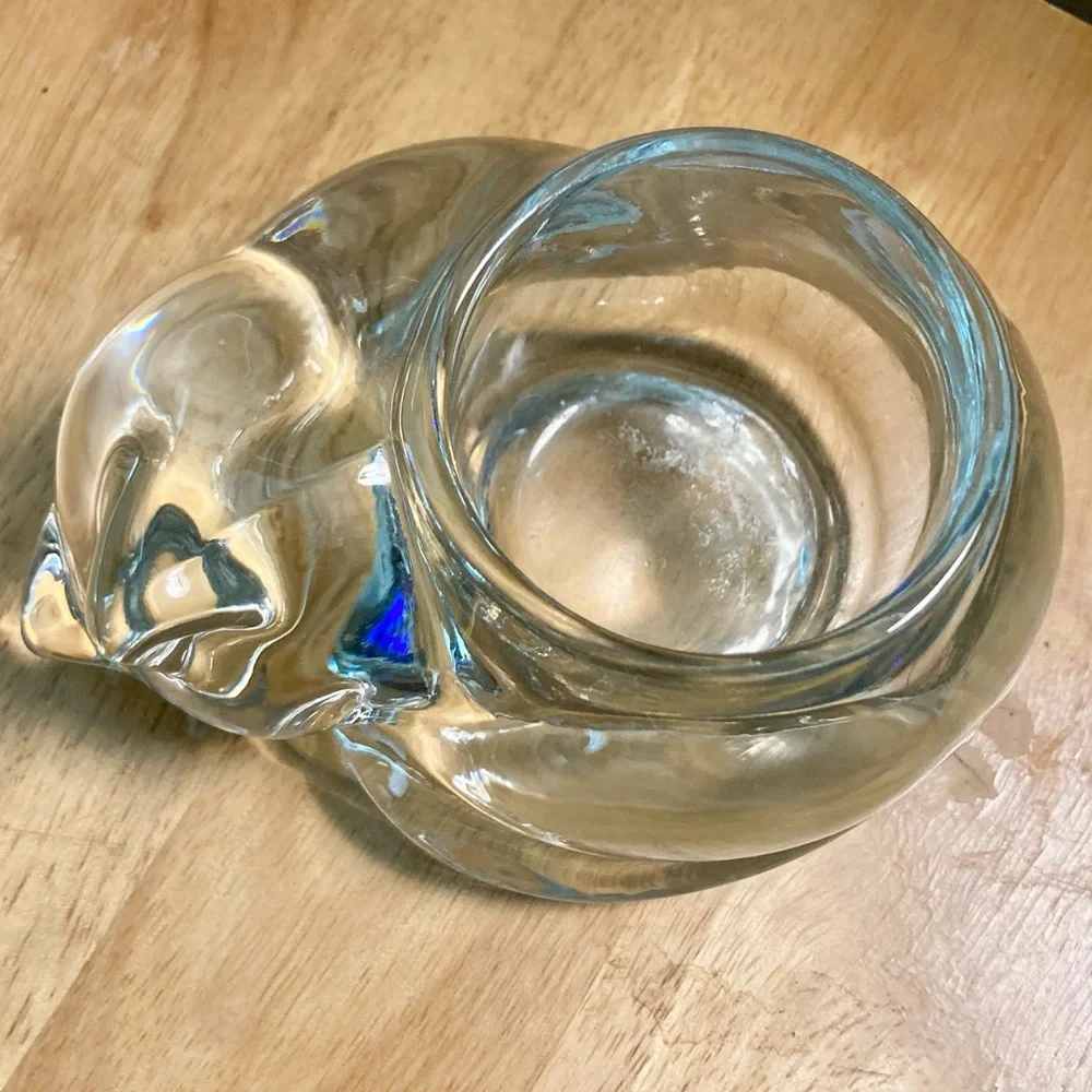 INDIANA GLASS Kitty Cat Glass Votive Candle Holder with Hand Crochet Doily